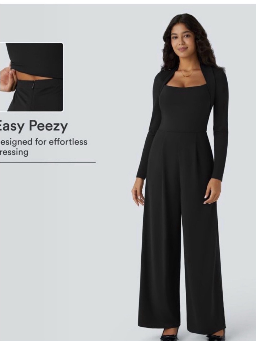 HALARA Black Square-Neck Wide-Leg Jumpsuit
